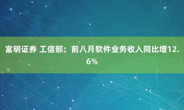 富明证券 工信部：前八月软件业务收入同比增12.6%